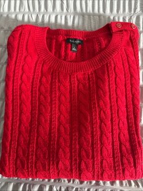 Talbots Bright Red Cable-Knit Crewneck Sweater